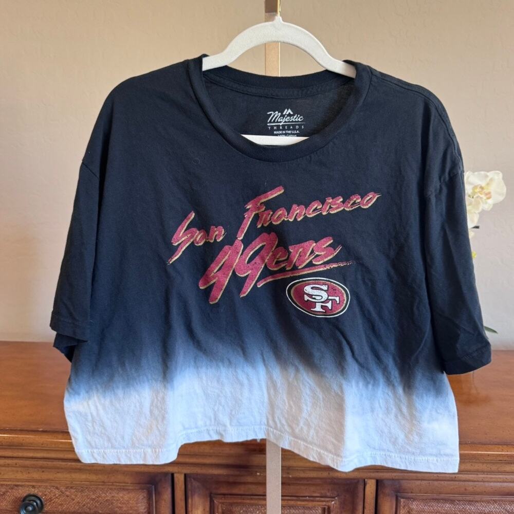 Majestic Threads Christian McCaffrey 49ers Dip-Dye Crop Tee Size M
